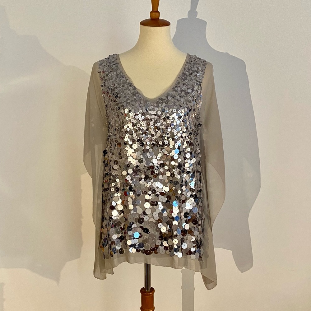BCBG Silk bouse with sequin paillettes Grey Gray